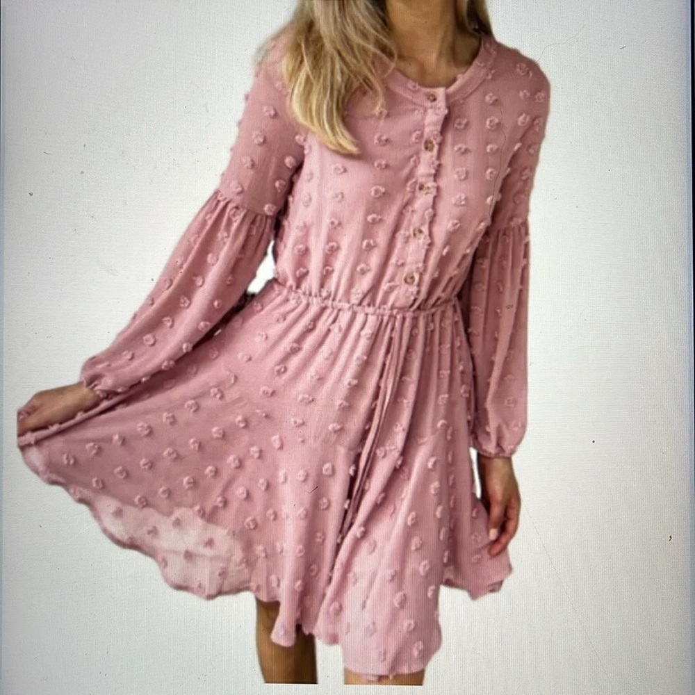 - Moon River Blush Pink Mini Dress Puff Sleeve Medium Lined Wedding Guest